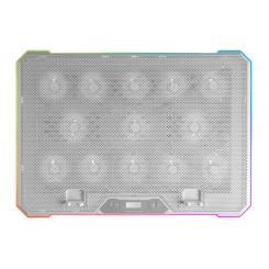 Mars Gaming MNBC13, Base Refrigeradora y Stand para Portátiles Hasta 17, Iluminación ARGB 10 Modos, 13x Ventiladores con LED Blanco, Regulable 8 Posiciones, Pantalla LCD, Soporte Smartphone, Blanco